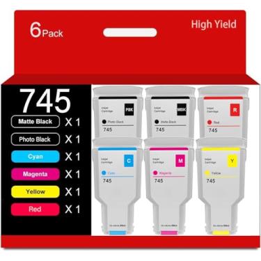 Imagem de SUPERYILED Cartuchos de tinta 745 300 ml, pacote com 6 F9K01A F9K02A F9K03A F9K04A F9K05A F9K06A, substituição para tinta HP 745 para impressora DesignJet Z5600 DesignJet Z2600 Postscript