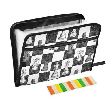 Imagem de ZZKKO Figuras de xadrez quadriculadas 13 bolsos pasta de arquivo expansível com etiquetas pasta de arquivo sanfonada organizador de documentos tamanho carta A4 papéis expansíveis
