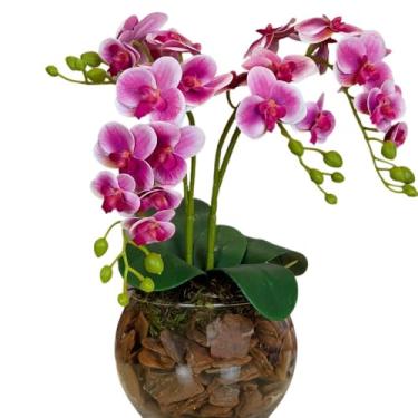 Imagem de ARRANJO ORQUIDEA ARTIFICIAL 3D 4 HASTES VASO VIDRO INCOLOR (Roxo)