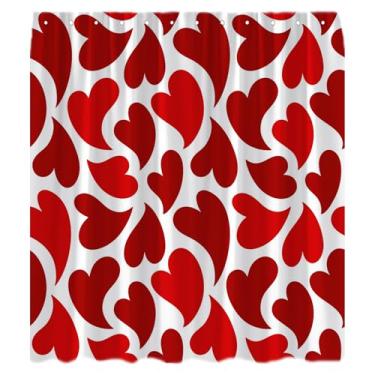 Imagem de XHUUXH Cortina de chuveiro vermelha amor coração doce casal romântico elegante casamento feriado decoração festival conjunto de cortinas de banheiro com ganchos