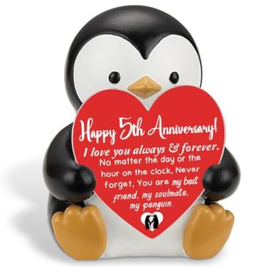 Imagem de SunyJone Presente de decoração de aniversário de 5 anos Penguin Love para namorado ou namorada, presente de pinguim romântico fofo para ele, marido, esposa, juntos, lembrança SPE15