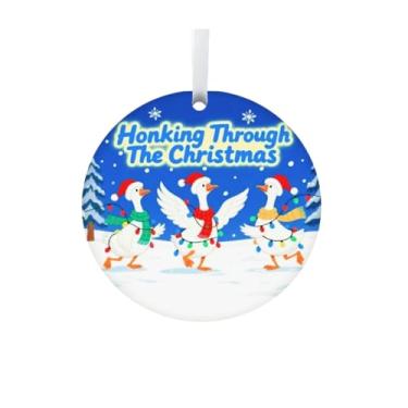 Imagem de Enfeites de Natal para casa de fazenda, lindo alce, gato, porco, galinha, ganso, decoração de árvore de Natal, cerâmica engraçada (ganso)