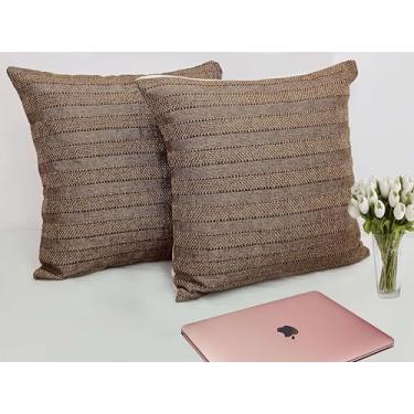 Imagem de Conjunto de 2 capas de almofada Boho 45,7 x 45,7 cm – Aparência rústica de veludo cotelê, textura macia e durável com forro de juta – Capas de almofada decorativas para sofá, cama, sofá – decoração