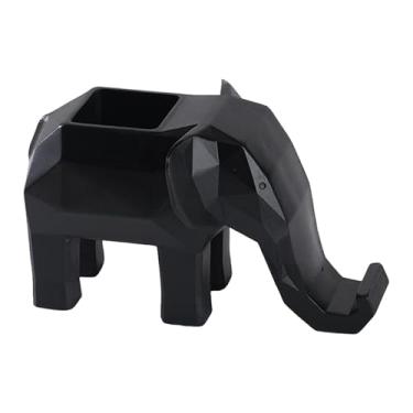 Imagem de MotiveTech Porta-lápis de mesa com estatueta geométrica de elefante, escultura animal para escritório, Preto
