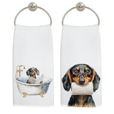 Imagem de LADOCK Toalhas de mão engraçadas de cachorro Dachshund para banheiro, presentes para amantes de dachshund para mulheres e homens, toalhas de mão engraçadas para banheiro banheiro banheiro decoração de