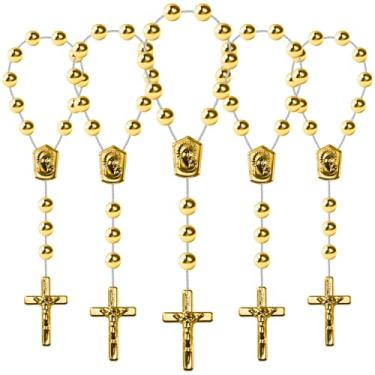 Imagem de Terço de Acrílico com 24 Peças para Batismo Rosário com Anjo para a Primeira Comunhão, Batismo (Ouro)