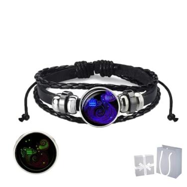 Imagem de Pulseira Spirilet Manifestação do Zodíaco, Pulseira Espiritual Signos do Zodíaco, Pulseira de Manifestação Serena, Pulseira Artesanal Ajustável com 12 Constelações, 18 centimeters, Couro