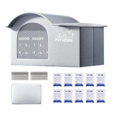 Imagem de Casa para Gatos Climatizada,Casa Refrescante Para Gatos De Exterior - Abrigo Desdobrável para Cão com Bolsas de para Interior Jardim Pátio Exterior Cama para Dormir