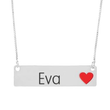Imagem de Colar Semijoia Nome Personalizado Coração Resinado Eva Banhado em Prata 1000-999001809