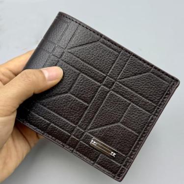 Imagem de Carteira masculina fina com dobra dupla – Carteira masculina elegante de poliuretano com clipe de dinheiro leve para viagens de negócios, uso diário, Marrom escuro, Clássico