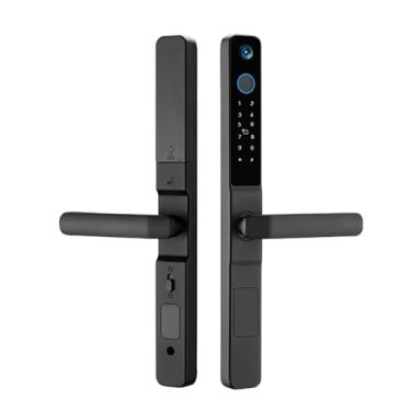 Imagem de Matybobe Fechadura de porta inteligente com impressão digital com câmera de campainha, fechadura de porta de entrada sem chave com alça, fechadura inteligente biométrica de aço inoxidável ultrafino
