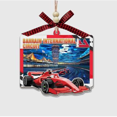 Imagem de Enfeite de corrida inspirado na fórmula do circuito internacional do Bahrein, design de pista de vitral de madeira e acrílico, decoração de carro suspenso ou árvore de Natal - presente para amantes de