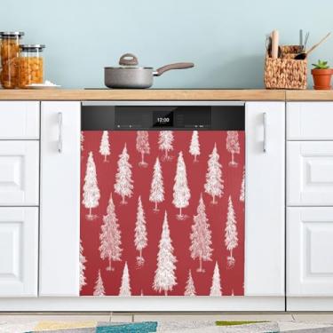 Imagem de ATTX Capa magnética para lava-louças de árvore de Natal vermelha branca, 58,4 cm C x 66 cm A decoração da capa da máquina de lavar louça, decalques de armário doméstico adesivos de eletrodomésticos