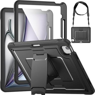 Imagem de Miimall Capa para iPad Air de 13 polegadas M3 2025/ M2 2024, capa resistente para lápis com alças robustas no ombro, suporte, alça de mão/ombro e suporte rígido para iPad Air 13, preta