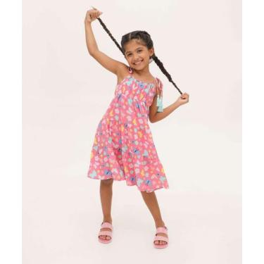 Imagem de Vestido Infantil Alças Finas Borboletas Tassel Marisa -55030, Rosa, 4