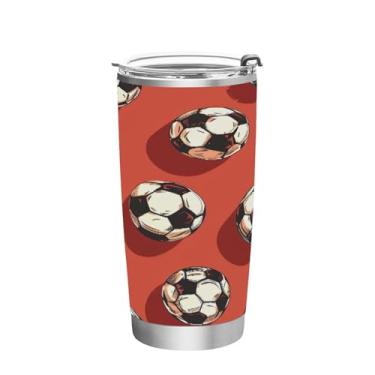 Imagem de STAYTOP Copo colorido de aço inoxidável de futebol de 590 ml, copo de café isolado com tampa e canudo, caneca de café de viagem de parede dupla para bebidas quentes e frias