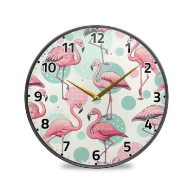 Imagem de WELLDAY Relógio de parede sem tique-taque 25,4 cm – flamingos tropicais de bolinhas operado por bateria relógio redondo silencioso de quartzo para casa/escritório/cozinha/sala de aula