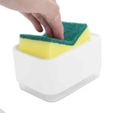 Imagem de Dispensador automático de sabão líquido para cozinha, bomba de detergente tipo prensa com suporte de esponja, suprimentos de limpeza de bancada