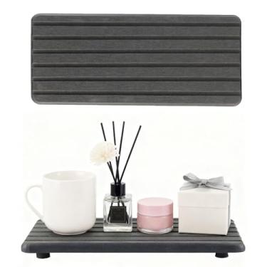 Imagem de 2 peças de porta-copos de diatomita absorvente de água retangular, design ranhurado, pedra absorvente de água usada para sabonetes de mão, plantas e produtos de higiene pessoal na casa moderna (cinza