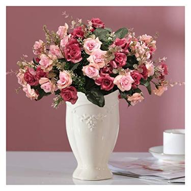 Imagem de LMJYU Flor artificial em vaso ornamentos de flores artificiais decorativos, buquês de rosas, arranjos florais, flores secas, flores de seda (cor: C) (C t) (B t)