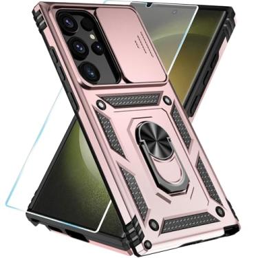 Imagem de SunStory Capa de celular para Samsung Galaxy S24 Ultra com protetor de tela HD e suporte e capa de câmera deslizante, capa de telefone para Galaxy S24 Ultra 6,8 polegadas, ouro rosa