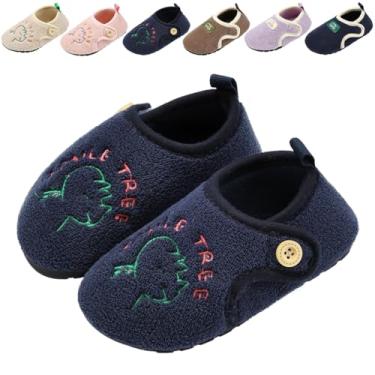 Imagem de Drecage Pantufas infantis para meninos e meninas, meias macias, antiderrapantes, leves, para uso doméstico, sapatos de caminhada com gancho e laço para crianças, Azul, 8-8.5 Toddler