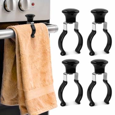 Imagem de Qiang Ni Clipes de toalha de cozinha – Pacote com 4 unidades pretas resistentes à ferrugem evitam que a toalha caia – Uso multiuso para forno, fogão, máquina de lavar louça, suporte de banheiro