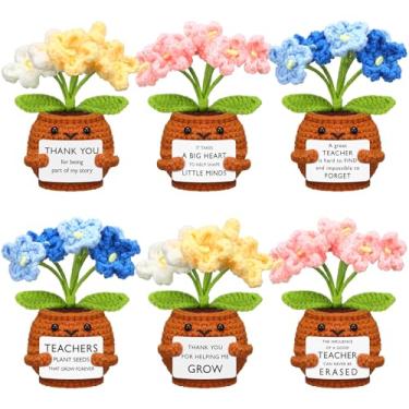 Imagem de Wavwavw 6 Pcs Christmas Teachers Appreciation Gifts Thank You Teacher Flower Crochet with Positive Card Thank You Doll Crochet Gifts for Christmas Staff Office Decor(Forget Me Not Flower,Multicolor)