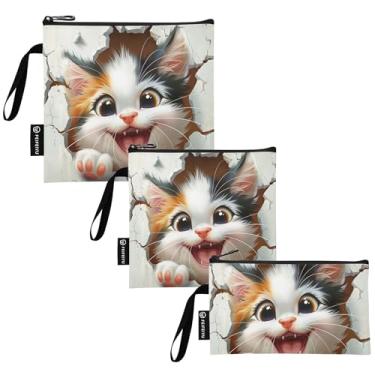 Imagem de TSENQUE Cute Cat Break Walls Saco de lanche reutilizável e sacos de sanduíche com zíper bolsa de almoço de segurança alimentar lavável para crianças estudantes adultos (pacote com 3: P/M/G)