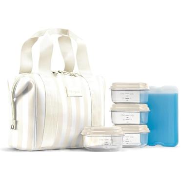 Imagem de Fit & Fresh Lancheira de neoprene para mulheres, lancheira feminina isolada para trabalho, resistente a rasgos e manchas, lancheira grande para mulheres com recipientes e gelo, bolsa Remi lavável na