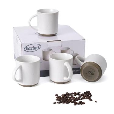 Imagem de Bacimi Conjunto de 4 canecas artesanais de cerâmica grandes copos com alça para café, cappuccino, latte, chá, bebida quente 400 ml