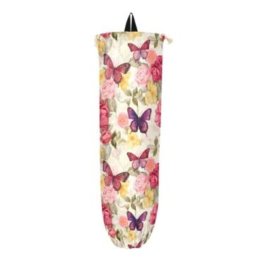 Imagem de Porta-sacolas de compras coloridas borboletas em rosas, dispensador de saco de plástico, armazenamento de saco plástico de cozinha, 1 pacote