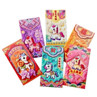 Imagem de Envelope Vermelho Chinês | 6 Unidades Ano Novo Sorte 3D,Envelopes De Dinheiro Com Bordados 3D | Para Casamento Festa De Inauguração Cartões De Cumprimentos Para Família Adultos