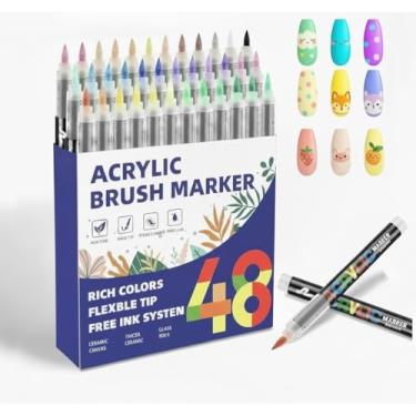 Imagem de colpart Marcadores de tinta acrílica com controle automático de tinta, 48 canetas de tinta acrílica com ponta de pincel colorido para pintura rupestre, cerâmica, madeira, tela, vidro, pedra, tecido,
