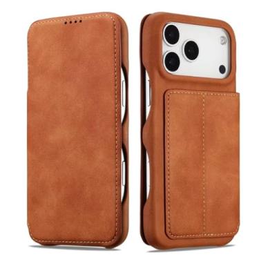 Imagem de HTVJFXCapa carteira de couro para iPhone 16 Pro com fecho magnético, compartimento para cartão e suporte (para iPhone 16 Pro/Verde)