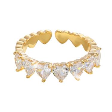 Imagem de Anel feminino em forma de coração, anel de zircônia de cristal banhado a ouro para mulheres