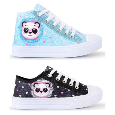 Imagem de Kit 2 Tênis Feminino Infantil Panda Botinha E Cano Curto - Lukys, Azul