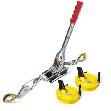 Imagem de FITHOIST Guincho de 2 toneladas, cabo de aço resistente de 3,4 m, extrator de cabo com dois ganchos de elevação de 3,4 m x 2 ganchos de engrenagem dupla para resgate de veículos e içamento automotivo