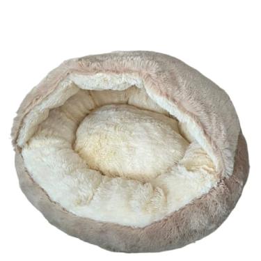 Imagem de CAMA PET PLUSH TOCA NUVEM COBERTA FECHADA CAMINHA COM COBERTURA PELUCIADA CASINHA FORMATO DONUT IGLU(CREME,G (60CM))
