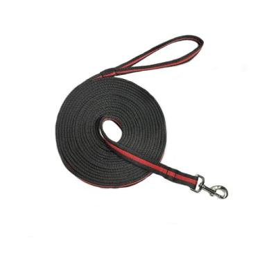 Imagem de Linha de estocada de cavalo durável profissional de 7,5 m com fecho giratório - Linha de treinamento de equinos de toque macio para pulmões, shows, uso diário em competições (preto e vermelho)