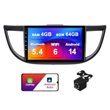 Imagem de 4 + 64 G Android 14 Double Din estéreo para carro para Honda CR-V 2012-2016 com rádio sensível ao toque de 10,1 polegadas embutido sem fio Carplay/Android Auto/GPS/Bluetooth/FM/AUX-in/controles de