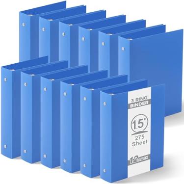Imagem de Henoyso 12 mini fichários de 3 anéis de 3 cm, serve para papel de 14 x 21,6 cm, três mini fichários redondos de plástico para escola, escritório, fichário de receitas, páginas de álbum de fotos (azul)