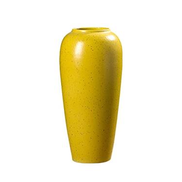 Imagem de Vaso de cerâmica amarelo, dispositivo de flores de cultura aquática, retrô, estilo chinês, cor sólida, sala de estar, mesa de cabeceira, conjunto de três peças, vasos de flores macios (C)