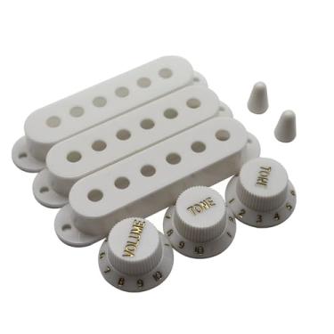 Imagem de Tampa captador de guitarra volume bobina única tom botão seletor ponta de interruptor compatível com Stratocaster Strat Electric Fender Guitar Pickup (branco)