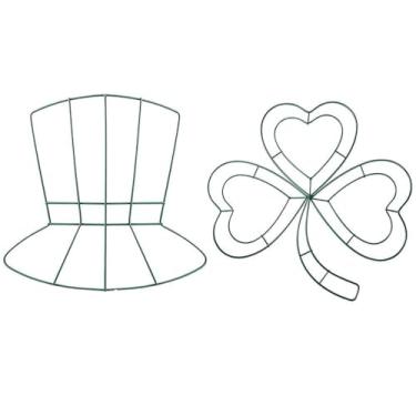 Imagem de BESTOYARD Grinalda de Dia de São Patrício, 2 peças, grinalda de dia de São Patrício, moldura de trevo, grinalda de arame de duende da sorte, guirlanda em forma de cartolina, placa de porta suspensa