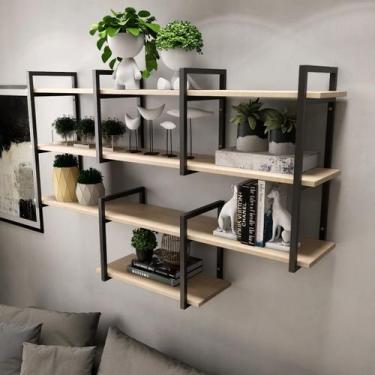 Imagem de Prateleira Moderna Madeira e Ferro Estiloso Elegante 90 Decorativa Ind