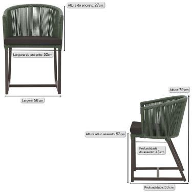 Imagem de 3 Cadeiras De Jantar Noronha Marrom Corda Náutica E9 Trama Verde