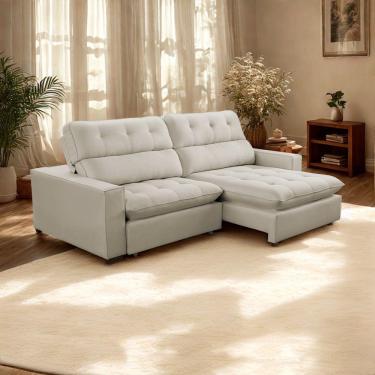 Imagem de Sofá 2 Lugares 2,70m Retrátil Reclinável Veludo Andreia Lansofbr Bege