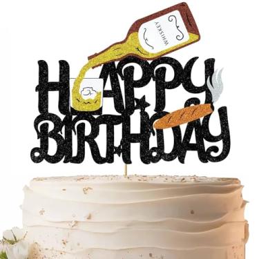 Imagem de Whisky Happy Birthday Cake Topper Cheer to 30th 40th 50th 60th Birthday Party Decoration Whisky Theme Birthday Party Supplies for Men Women Aged to Perfection Theme Party Cake Decoration