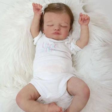 Imagem de Bebê Reborn Menina, Cabelo Implantado Fio A Fio, Dormindo, Artesanal.